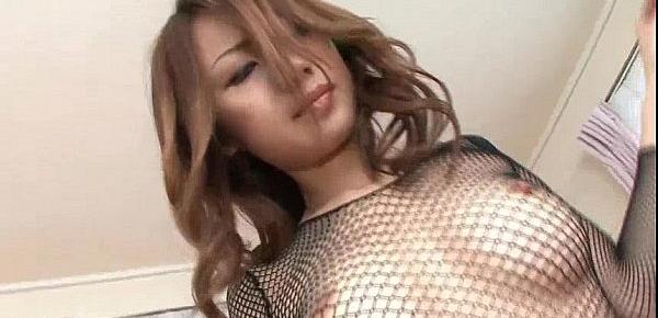  Sara Seori in a fishnet body suit with a horny older man